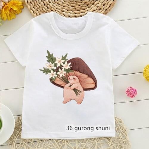 2021 Kawaii Friendly Mushroom T Shirts Cartoon Print T-Shirt Kids Clothes Children Clothing Harajuku Cute Short Sleeve T-Shirts