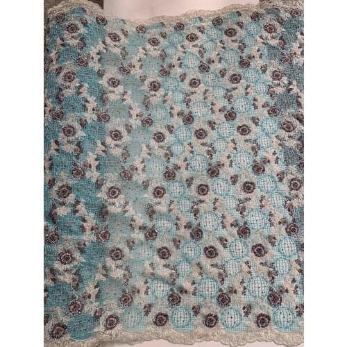 2021High Quality African Nigerian Tulle Lace Fabric Sequins Embroidery Gauze With Beads Stone 3D Guipure Wedding Party Dress