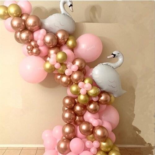 87pcs Swan Balloons Pink Rose Gold Metallic Latex Garland Arch Kit Wedding Decorations Girls Birthday Theme Party Decor Balloon