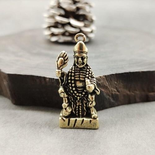 Antique Solid Brass Mad Monk Miniature Figurines Retro Copper Animal Tea Pet Desktop Ornament Decor Crafts Keychain Pendants