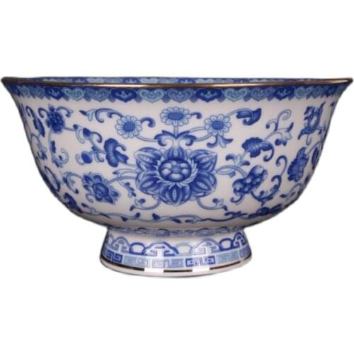 6 Inch Qing Dynasty Qianlong Blue And White Bowl Fine Bone China Antique Bowl With Gold Twig Pattern