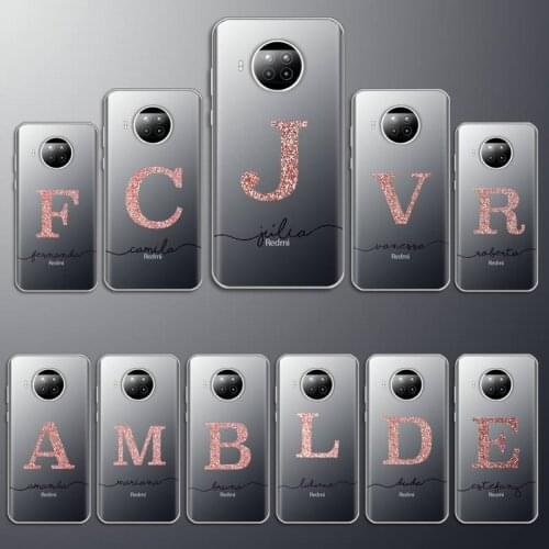 ABC Name Letter Glitter Gold Phone Case Transparent for Xiaomi mi Redmi note 10 t 8 9 pro lite 11 Samsung S 8 9 10 20 plus ultra