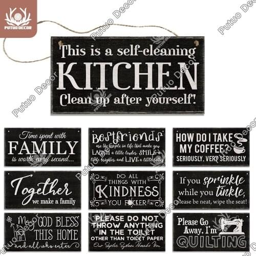 Putuo Decor Room Wooden Hanging Signs Decorative Wooden Plaque for Home Cafe Kitchen Bathroom Hanging Door Wall Hanging Decor