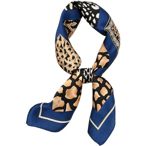 Design Print Summer Women Silk Scarf Square Hijab Foulard Femme Leopard Bandanas Shawl Wraps Female Luxury Headband Neckerchief