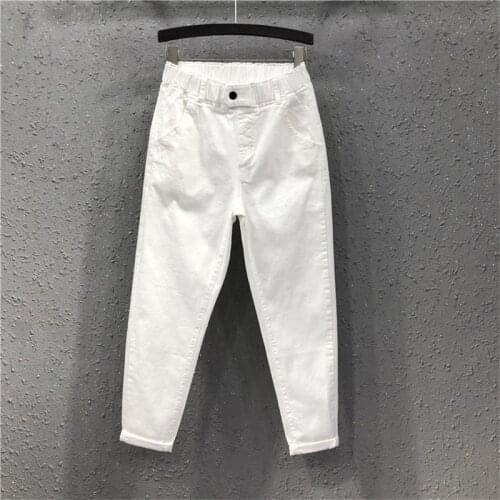 2020 New Arrival Summer Women Jeans Casual Cotton Denim Pants Elastic Waist Harem Pants Plus Size Yellow White Jeans Trousers