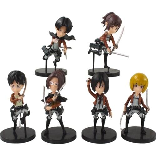 6pcs/Set 9cm Attack on Titan Anime Mikasa Ackerman Eren Jager Armin Arlert Erwin Smith PVC Action Figure Model Toys Kids GIft