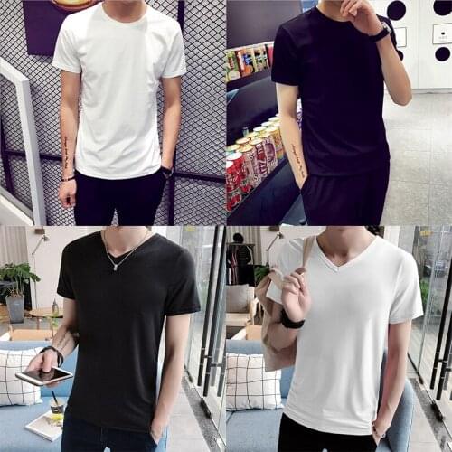 T Shirt Men Korean Short Sleeve Solid Color Fashion Simple Casual Tops Fitness Gym Summer T-shirt Tshirt Men