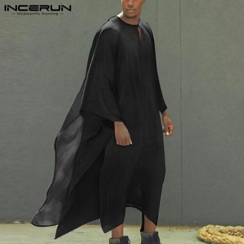 INCERUN Vintage Men Robes Loose Streetwear Irregular Caftan Solid Color Islamic Arabic Muslim Kaftan O Neck Men Clothes S-5XL 7