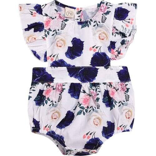 Summer baby girls Siamese Romper female Flowers full printed fungus lace floral triangle climbing clothing