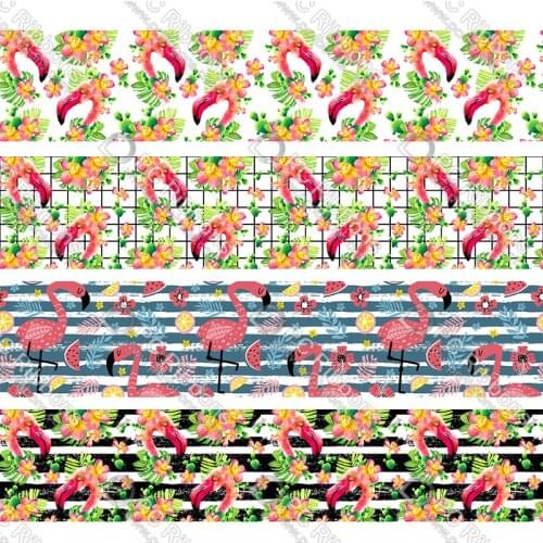 16-75MM Creative Flamingo Printed Grosgrain&Satin Ribbon DIY Handmade Materials Christmas Wedding Gift Wrap Tape 50yards