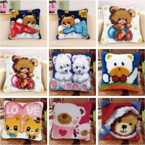 Latch Hook Pillow Bear Smyrna Latch Hook Cute Animal Series European And American Style DIY Package Pillow Latch Hook Kits