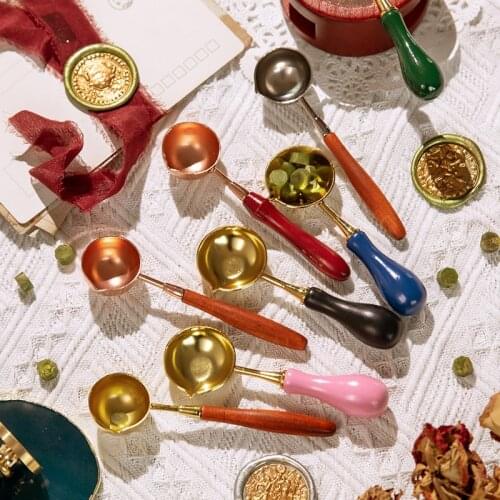 Anti-Hot Sealing Wax Spoon Wood Handle Retro Wax Stamping Spoons Fire Paint Melting Firing Stamp Envelopes Card Metal Tool