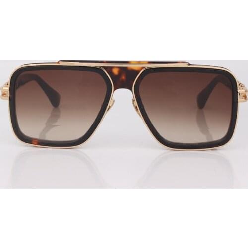Metal trim tortoise rectangle sunglasses for men flat top with gold metal temples