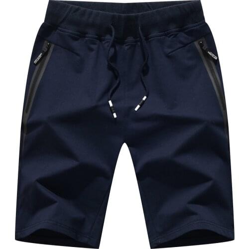 Hot Selling Summer Mens Knitted Athletic Shorts Cotton Casual Short Trousers Beach Shorts Knee Length with Zipper Pockets