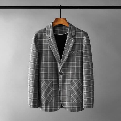 Minglu Grey Male Blazer High Quality Single Breasted Business Casual Plaid Blazer Men Loose Prom Blazers Men Plus Size 5xl