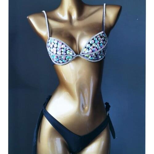 NEW Bikini Set Women Bling Diamante Carnival Bra Crop Top Crystal Panties Rave Festival Bikini Set Burning Man Outfit Club Wear
