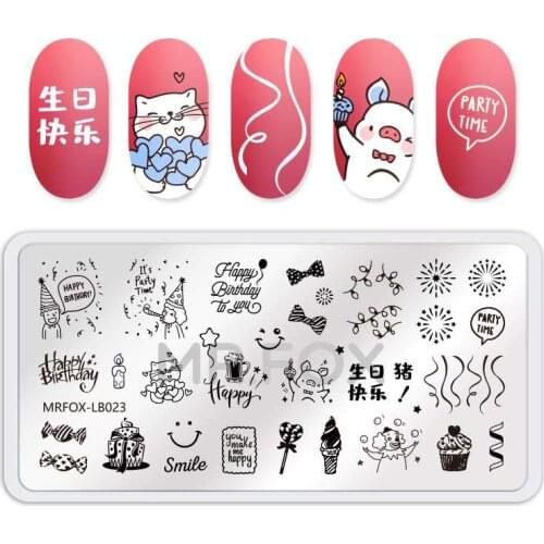 Birthday Theme Nail Stamping Plates Rectangle Geometric Line Animal Pattern Stainless Steel Nail Art Image Stamp Stencils Design