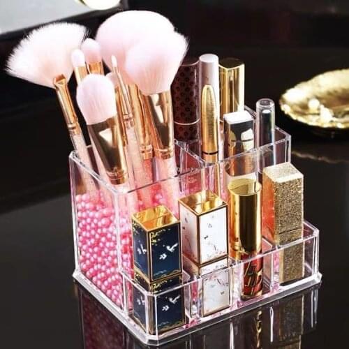 Transparent acrylic makeup brush storage lipstick beauty egg cosmetic storage box dressing table desktop eyebrow pencil holder