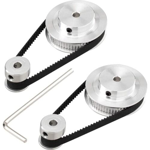 2 Kit GT2 Synchronous Wheel 20&60 Teeth 5mm Bore,Aluminum Timing Pulley with 2 Pcs Length 200mm Width 6mm Belt(Bore 5mm)