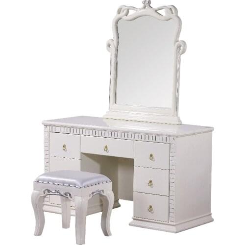 Bedroom home furniture dresser table with 7 drawers mirror and stool modern style KD packaged wooden carved materials