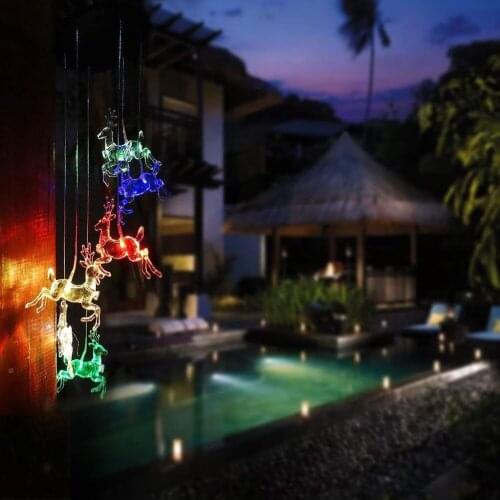 Led Solar Outdoor Lamp Deer Wind Chime Muticolor Light Waterproof Ip65 Outdoor Hanging Tree Lighting for Patio Garden Decoration