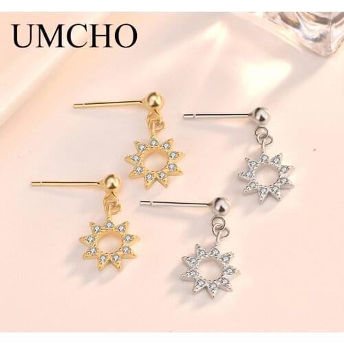 UMCHO Sun Solid Silver 925 Jewelry Drop Created Cubic Zircon Clip Earrings For Women Birthday Gifts Charms Fine Jewelry