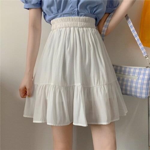 Skirt Women 2021 Spring Summer High Waist Casual A-line Solid White Black Pleated All-match Korean Fashion Mini Skirt for Girls