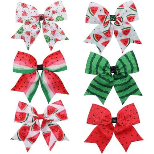 3.85Inch 6Colors Printed Watermelon Ribbon Hair Bows Hair Clips For Girls Bowknot New Hairpins Barrettes Kids Hair Accessories