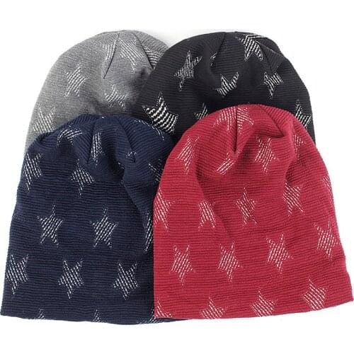 Women Casual Soft Stars Skull Cap Elastic Warm Skullies Autumn Winter Thick Hat For Female Benies Hats With Velvet