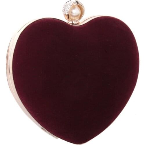 DAIWEI Women Evening Bag Clutch Handbag With diamonds Pearl Velvet Wedding Event/Party Heart Shaped Metal Chain New Design