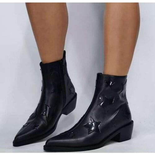 ASHIOFU Handmade Womens Boots Block-heel Five-stars Designed Real-pictures Party Ankle Booties Evening Club Fashion Winter Boots