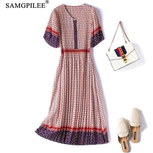 Summer Clothes For Women 2021 Korean Style High-end Pleated Stretch Mid-calf V Neck Short Sleeve Plus Size Dresses Woman 4XL