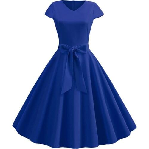 Yellow Solid Color Summer Dress Vintage Women Swing Rockabilly Dresses Robe Femme Elegant Plus Size Casual Party Midi Vestidos