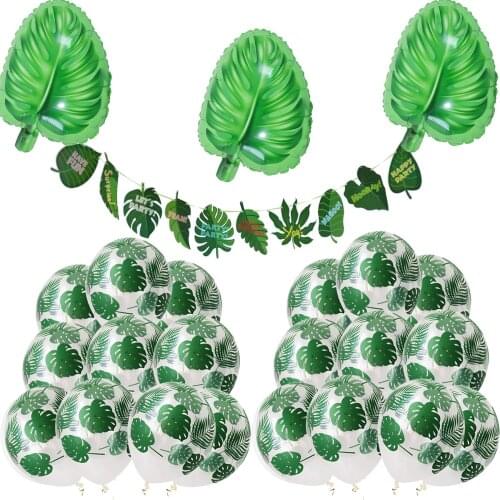 1set Hawaiian Tropical Party Clear Palm Leaf Balloons Jungle Safari Party Ballon Birthday Party Decorations Green Forest Balloon