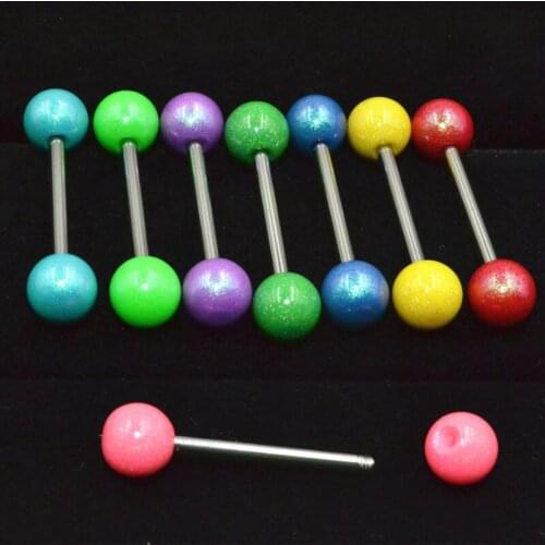 100pcs Body Piercing Jewelry-New Acrylic Balls Tongue Ring Bar Tongue Straight Nipple Barbells 14Gx16x5/5mm Body Piercing