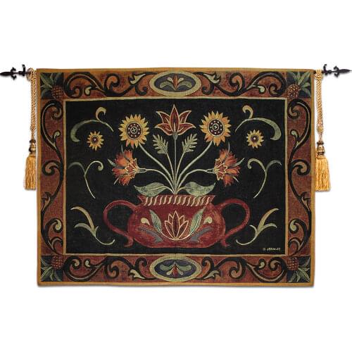 136*100cm Aubusson Antique Mural Tapestry Living Room Tapestry Background Wall Soft Decorative Wall Ornaments Potted Sunflower