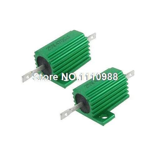 2 pcs 25W 470 Ohm 5% Chassis Mounted Aluminum Clad Resistors Green