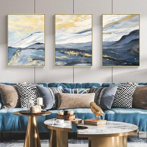 Abstract Watercolor river golden lines Wall Poster Print Modern Canvas Painting Art Living Room Decoration Pictures Home Decor