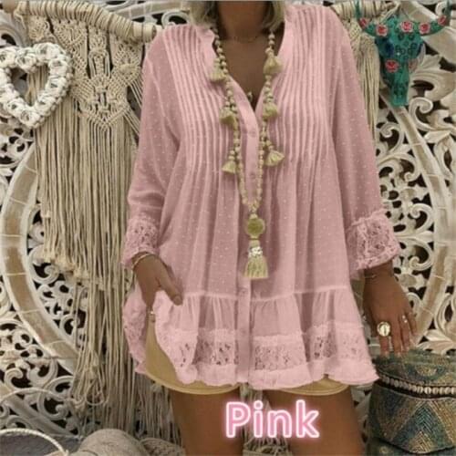2019 fashion Large Size Lace Chiffon Loose Blouse Tops Boho Long Sleeve V-Neck Shirt Female Plus Size 4xl 5xl HC087
