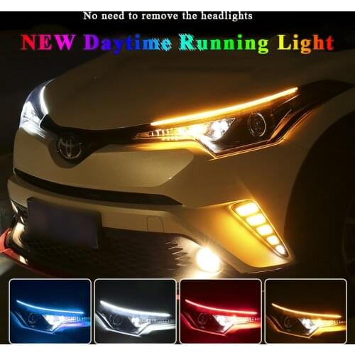 2x DRL 30 45 60cm Daytime Running Light Flexible Soft Tube Guide Car LED Strip White Red Blue Turn Signal Yellow Waterproof 12V