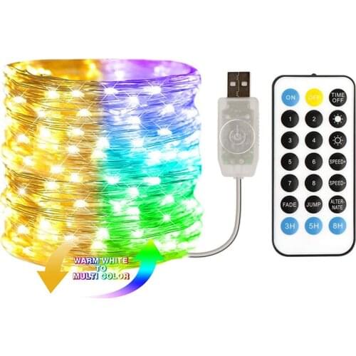 Double Color Romote Rainbow LED String Lights Garland Fairy Icicle Lights for Christmas Party Bedroom Wall Wedding Window Decor