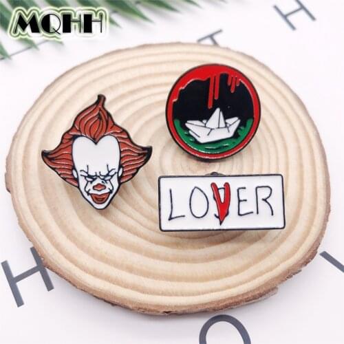 Cartoon Punk Round Boat Clown LOVER Horror Halloween Enamel Brooch Alloy Badge Cowboy Clothes Bag Pin Jewelry Gift For Friends