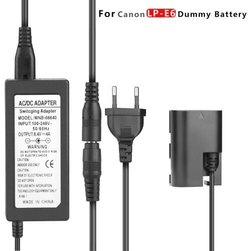 LP-E6 Dummy Battery with AC Power Adapter Charger Kits for Canon EOS 5D Mark II III 5D2 5D3 6D 7D 60D 70D 80D LPE6 DR-E6