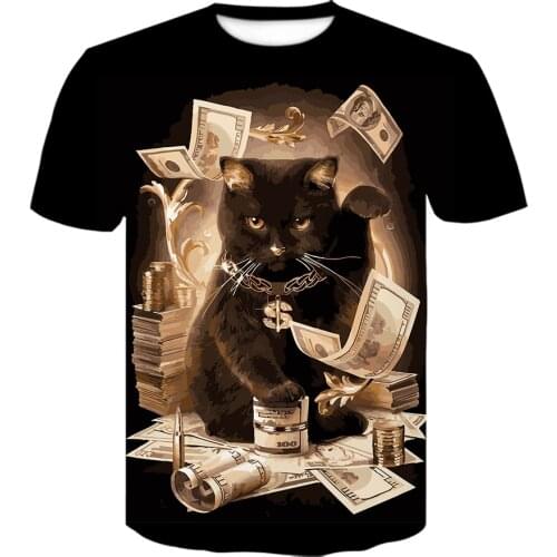 Cute Cat black short-sleeved animal 3D printing pet T-shirts F summer tops casual simple style T shirt harajuku cool t shirt