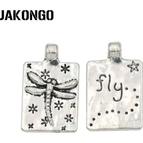 JAKONGO Antique Silver Plated Dragonfly Charms Pendant for Jewelry Making Bracelet Earrings Accessories DIY 21x12mm 10PCS/lot