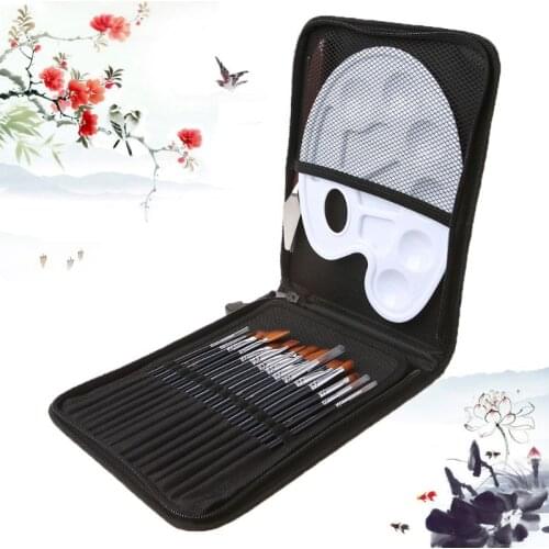 18pcs/Set Paint Brush Wooden Acrylic Painting Palette Gouache Cosmetic Art Kit Drawing Pens