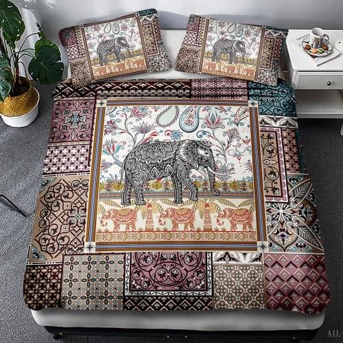 Mandala Elephant Bedding Set Bohemian Duvet Cover for Adults Bed Cover 3d Quilt Retro Luxury Style Geometric Home Textiles 3PCS