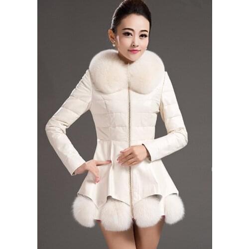 Womens Red Faux Leather Jacket Down Cotton Parka Winter Coat Female Slim Fashion Korean Chaqueta Mujer Cuero KJ536