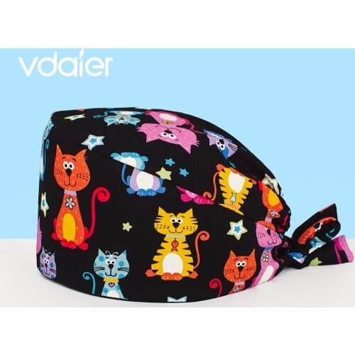 Laboratory pet grooming work hat Unisex scrub caps Beauty Salon hat print Cotton Tieback cap Experimenter dust Hat Scrubs hats