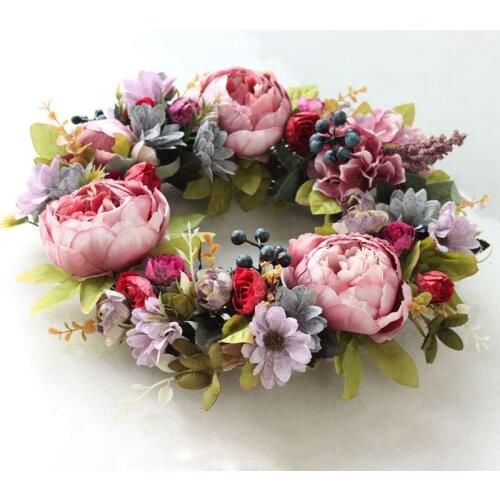 Hot Artificial Peony Flower Wreath Spring Summer Fall Winter Wreath for Front Door Wall Window Wedding Home Decor